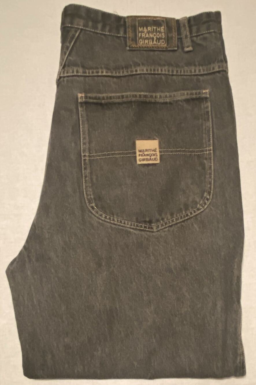 Marithé François Girbaud Men’s Black Wash Denim Straight Jeans Distressed